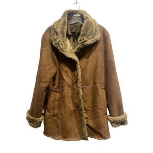 FUDA Women's Brown Faux Suede Shearling Lined Coat Jacket Size L